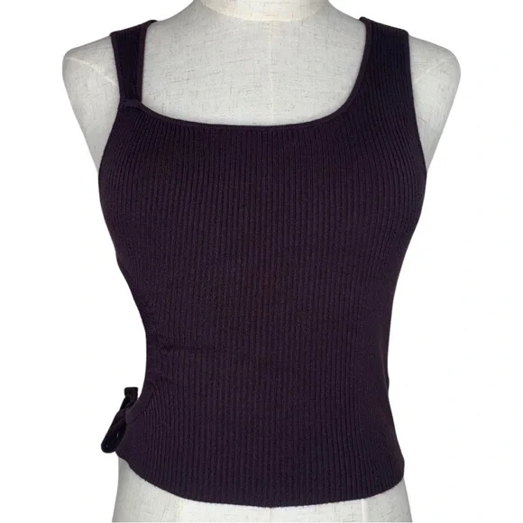 Urban Outfitters Brown Asymmetrical Ribbed Knit Side Cut Out Tank Top - Picture 6 of 16